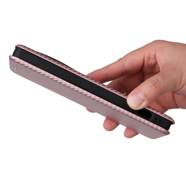 Funda de Cuero con Tapa y Textura de Fibra de Carbono para Sharp Aquos R9 Pro (Rosa)