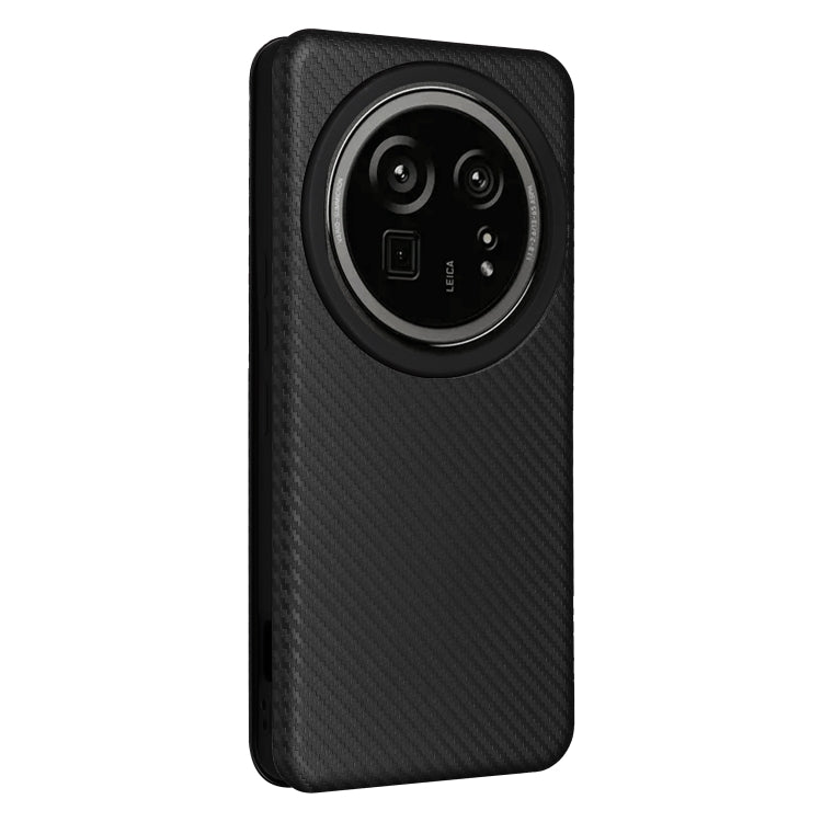 Funda de Cuero con Tapa y Fibra de Carbono para Sharp Aquos R9 Pro (Negra)