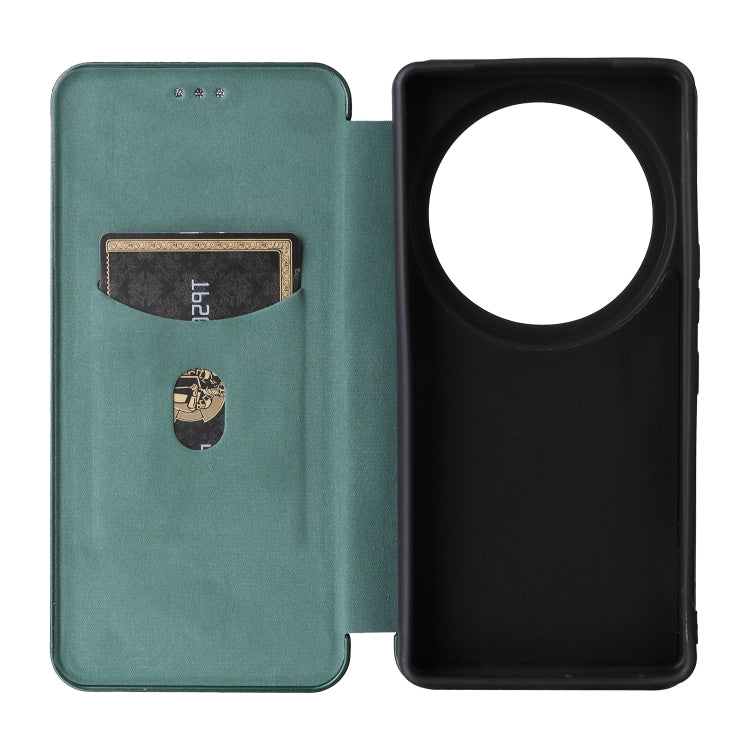 Funda de Cuero con Tapa y Textura de Fibra de Carbono para Sharp Aquos R9 Pro (Verde)