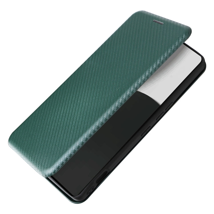 Funda de Cuero con Tapa y Textura de Fibra de Carbono para Sharp Aquos R9 Pro (Verde)