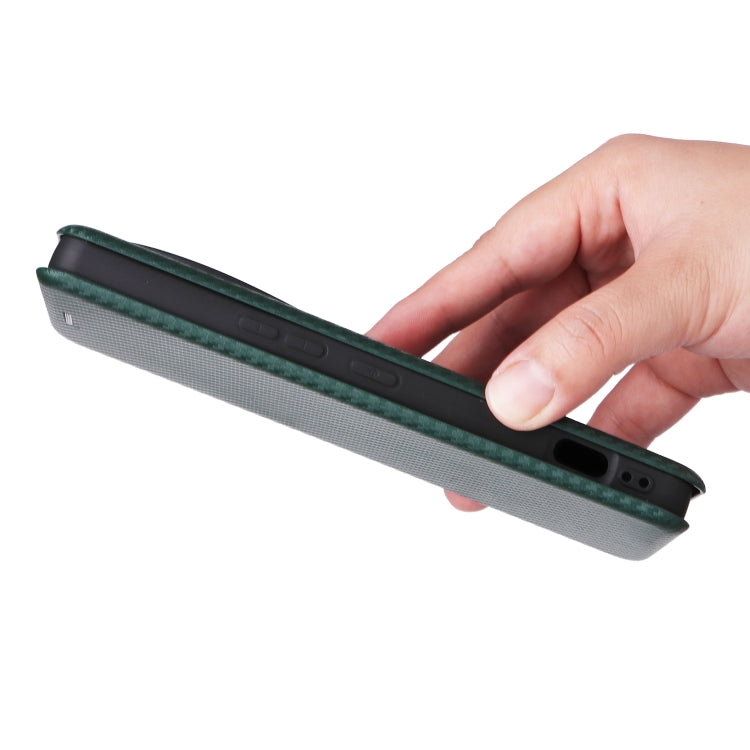 Funda de Cuero con Tapa y Textura de Fibra de Carbono para Sharp Aquos R9 Pro (Verde)