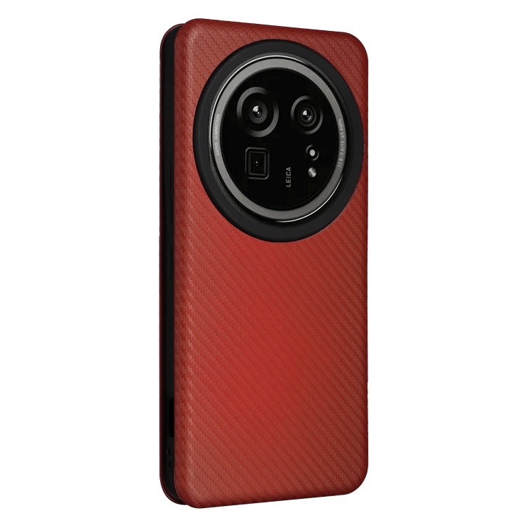 Funda de Cuero con Tapa y Textura de Fibra de Carbono para Sharp Aquos R9 Pro (Marrón)
