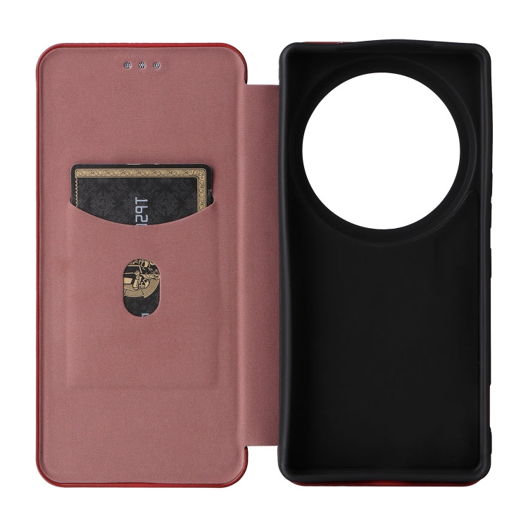 Funda de Cuero con Tapa y Textura de Fibra de Carbono para Sharp Aquos R9 Pro (Marrón)