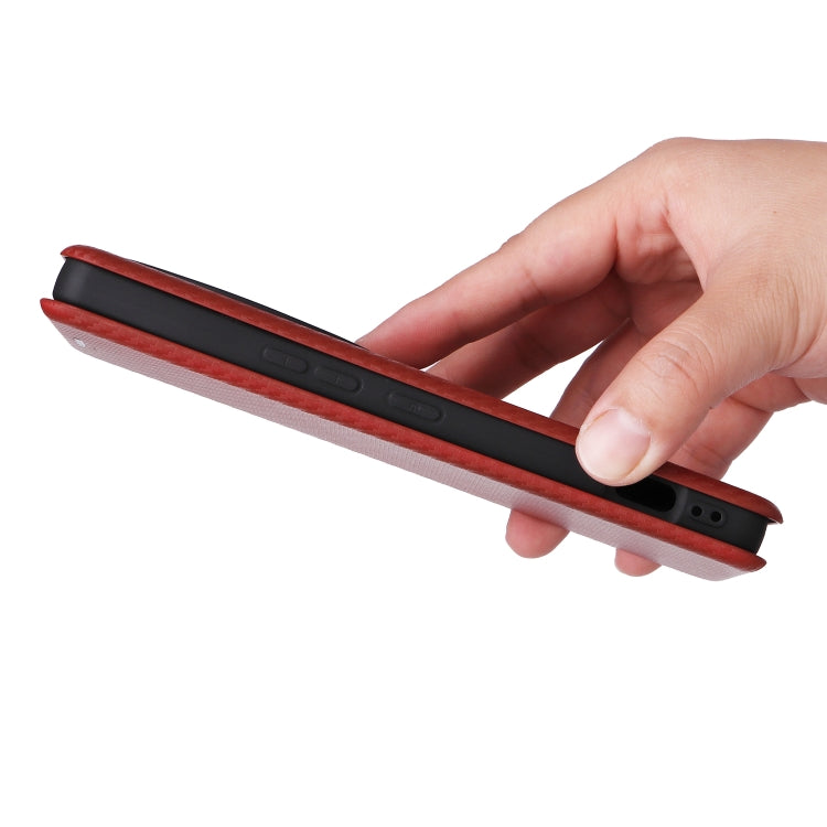Funda de Cuero con Tapa y Textura de Fibra de Carbono para Sharp Aquos R9 Pro (Marrón)