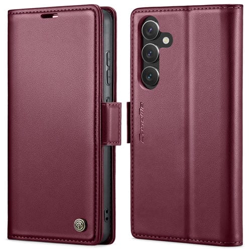 Funda para Samsung Galaxy A55 Caseme 023 Hebilla de Mariposa Litchi Texture Rfid Cuero Antirrobo (Rojo Vino)