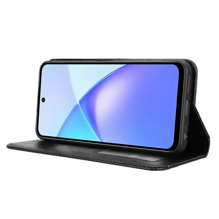 Funda de cuero con textura retro y hebilla magnética para Infinix Smart 10 / Tecno Pop 10 4G (negro)