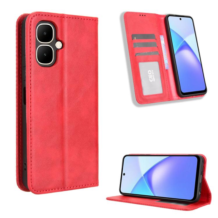 Funda de cuero con textura retro y hebilla magnética para Infinix Smart 10 / Tecno Pop 10 4G (roja)