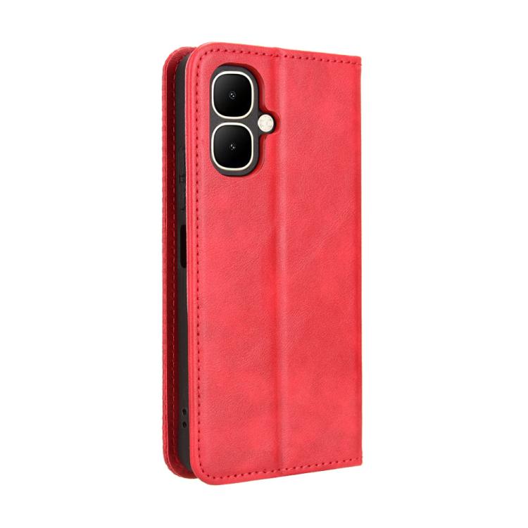 Funda de cuero con textura retro y hebilla magnética para Infinix Smart 10 / Tecno Pop 10 4G (roja)