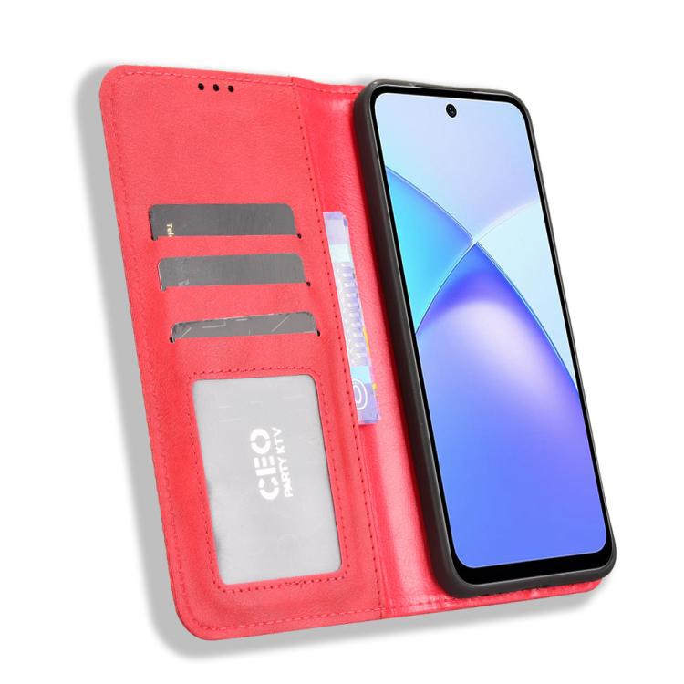 Funda de cuero con textura retro y hebilla magnética para Infinix Smart 10 / Tecno Pop 10 4G (roja)