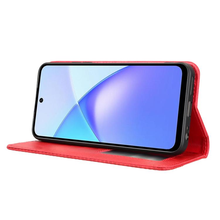 Funda de cuero con textura retro y hebilla magnética para Infinix Smart 10 / Tecno Pop 10 4G (roja)