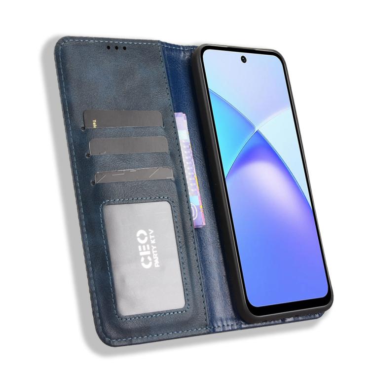 Funda de cuero con textura retro y hebilla magnética para Infinix Smart 10 / Tecno Pop 10 4G (azul)