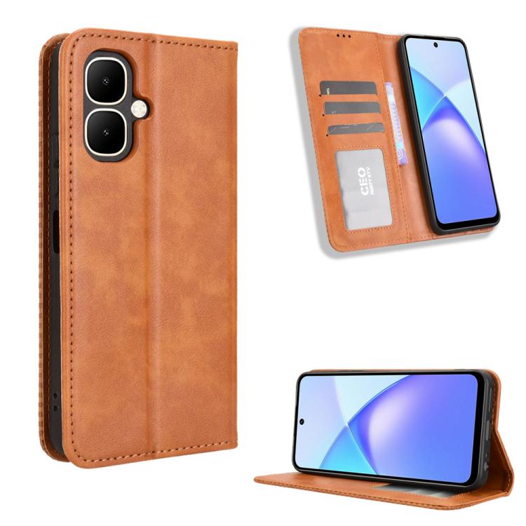 Funda de cuero con textura retro y hebilla magnética para Infinix Smart 10 / Tecno Pop 10 4G (marrón)