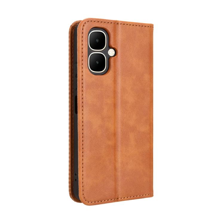 Funda de cuero con textura retro y hebilla magnética para Infinix Smart 10 / Tecno Pop 10 4G (marrón)