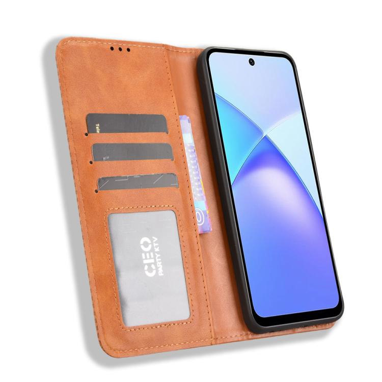 Funda de cuero con textura retro y hebilla magnética para Infinix Smart 10 / Tecno Pop 10 4G (marrón)