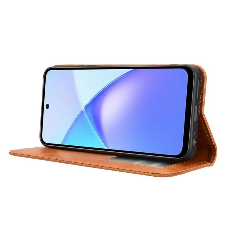 Funda de cuero con textura retro y hebilla magnética para Infinix Smart 10 / Tecno Pop 10 4G (marrón)