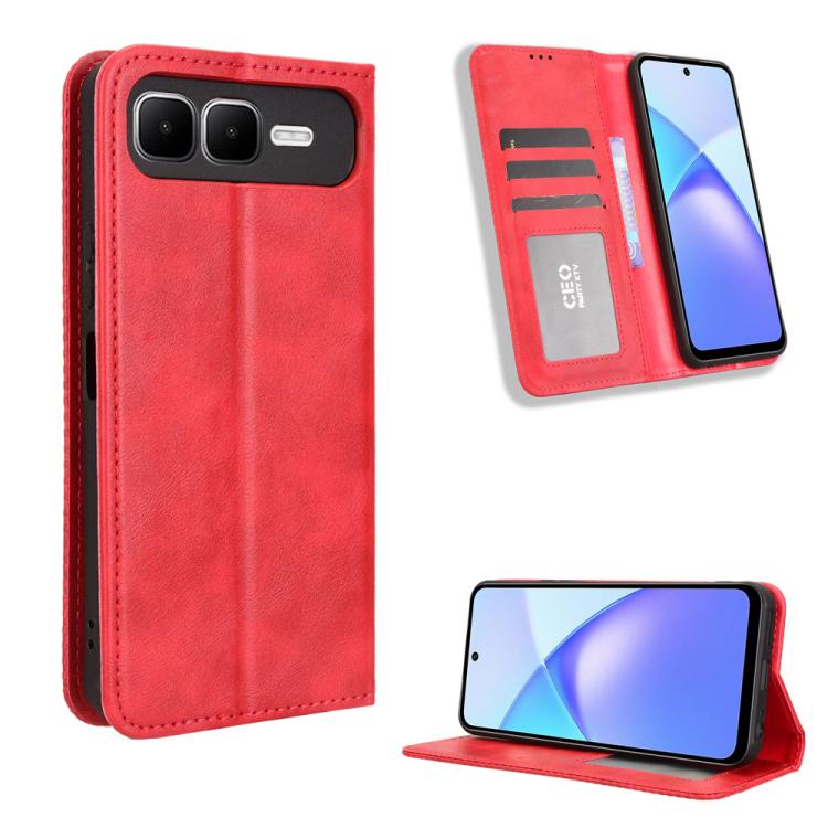 Funda de cuero con textura retro y hebilla magnética para Infinix Smart 10 Plus 4G (roja)