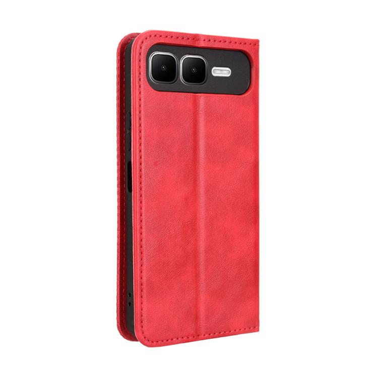 Funda de cuero con textura retro y hebilla magnética para Infinix Smart 10 Plus 4G (roja)