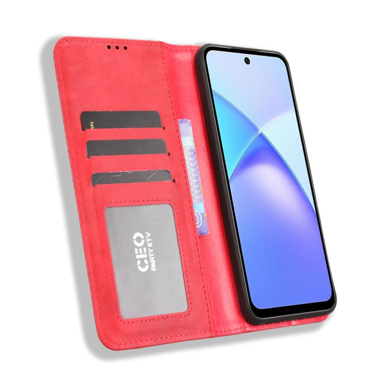 Funda de cuero con textura retro y hebilla magnética para Infinix Smart 10 Plus 4G (roja)