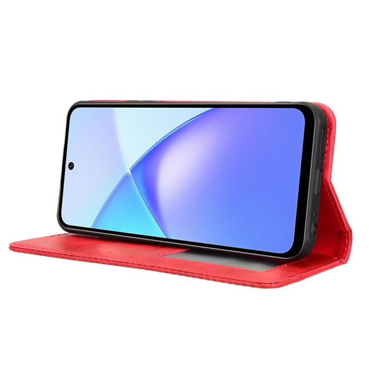 Funda de cuero con textura retro y hebilla magnética para Infinix Smart 10 Plus 4G (roja)