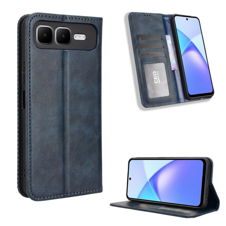 Funda de cuero con textura retro y hebilla magnética para Infinix Smart 10 Plus 4G (azul)