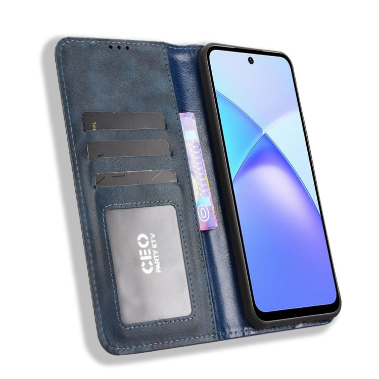 Funda de cuero con textura retro y hebilla magnética para Infinix Smart 10 Plus 4G (azul)