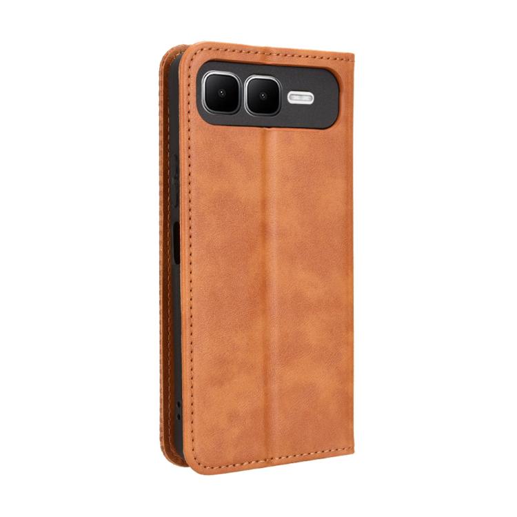 Funda de cuero con textura retro y hebilla magnética para Infinix Smart 10 Plus 4G (marrón)