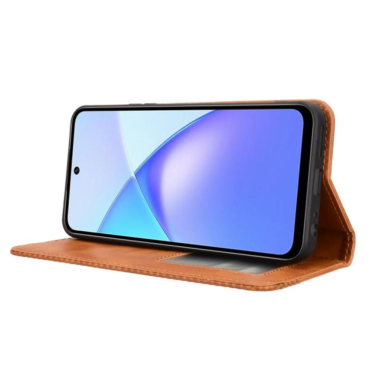Funda de cuero con textura retro y hebilla magnética para Infinix Smart 10 Plus 4G (marrón)