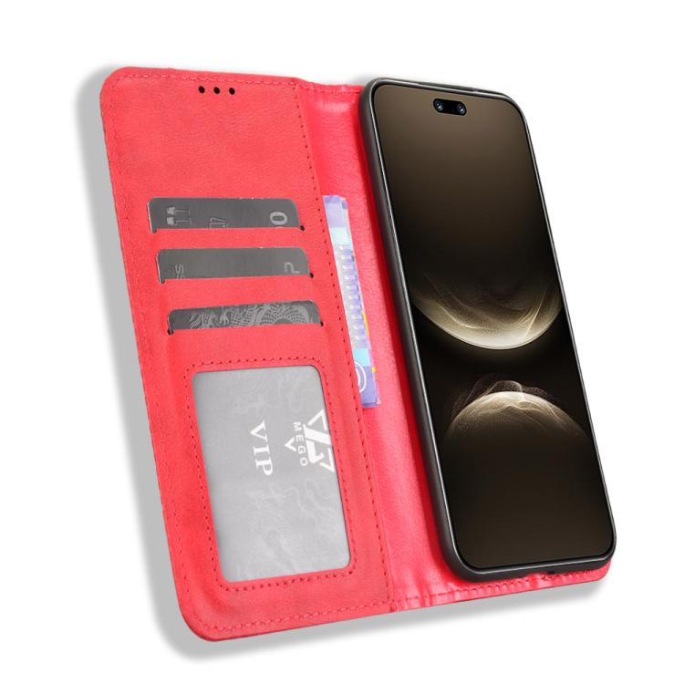 Funda de cuero con textura retro y hebilla magnética para Huawei Nova 14 5G (roja)