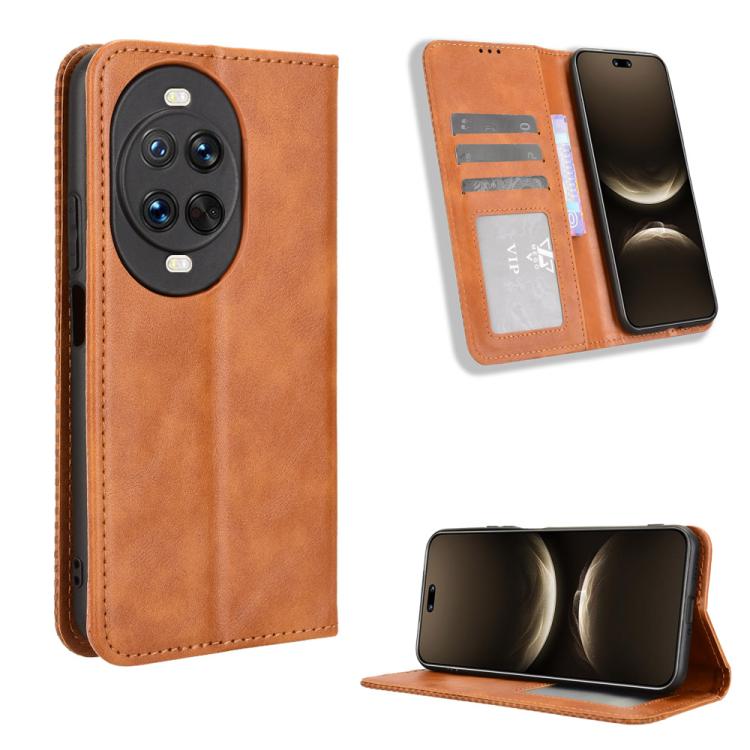 Funda de cuero con textura retro y hebilla magnética para Huawei Nova 14 5G (marrón)