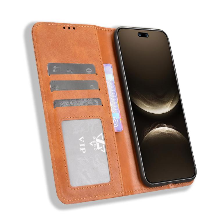 Funda de cuero con textura retro y hebilla magnética para Huawei Nova 14 5G (marrón)