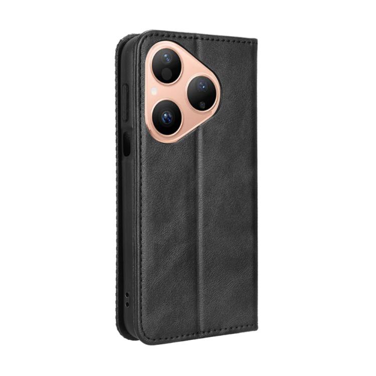 Funda de cuero con textura retro y hebilla magnética para Huawei Pura 80 5G (negra)