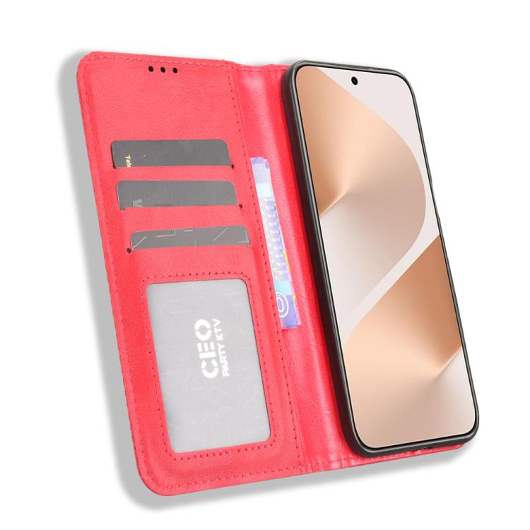 Funda de cuero con textura retro y hebilla magnética para Huawei Pura 80 5G (roja)