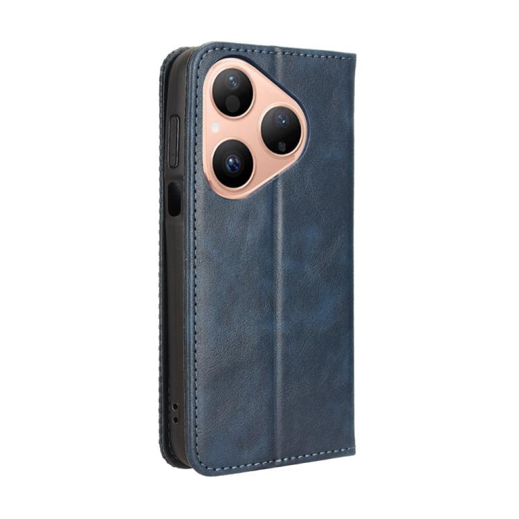 Funda de cuero con textura retro y hebilla magnética para Huawei Pura 80 5G (azul)
