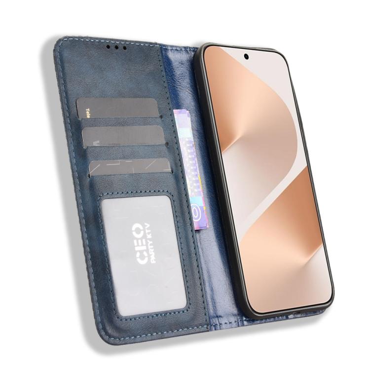 Funda de cuero con textura retro y hebilla magnética para Huawei Pura 80 5G (azul)
