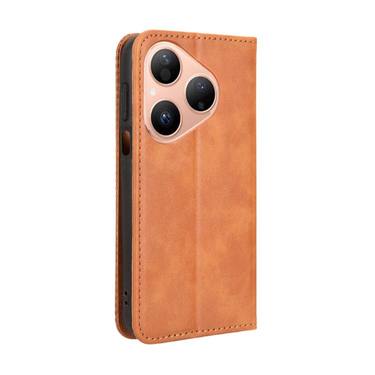 Funda de cuero con textura retro y hebilla magnética para Huawei Pura 80 5G (marrón)