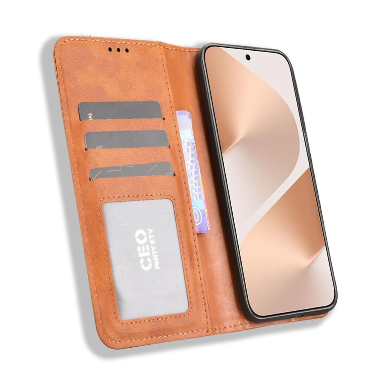 Funda de cuero con textura retro y hebilla magnética para Huawei Pura 80 5G (marrón)
