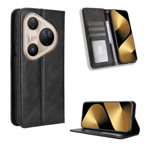 Funda de cuero con textura retro y hebilla magnética para Huawei Pura 80 Pro 5G / 80 Pro+ 5G (negra)