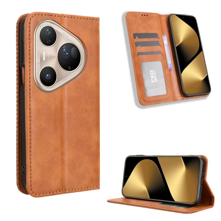 Funda de cuero con textura retro y hebilla magnética para Huawei Pura 80 Pro 5G / 80 Pro+ 5G (marrón)