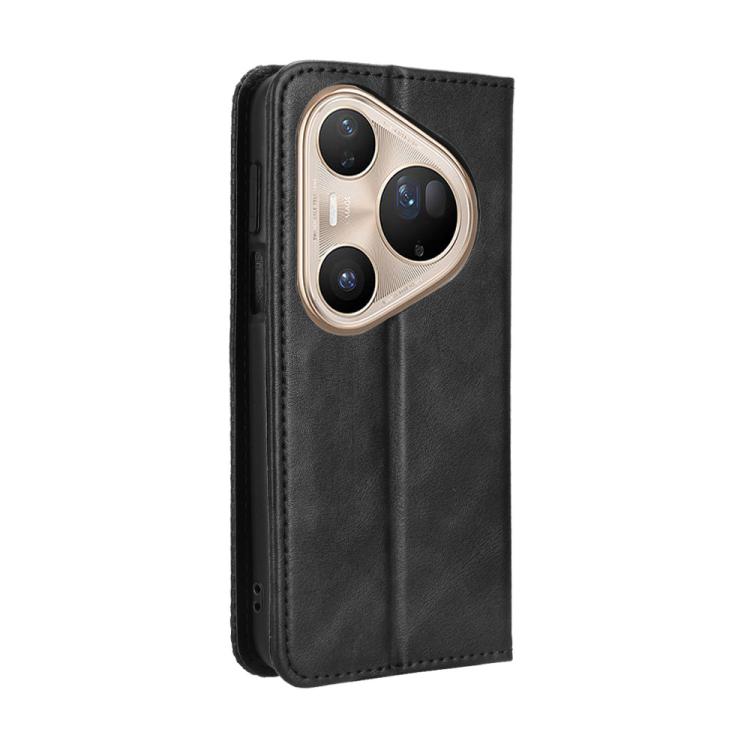 Funda de cuero con textura retro y hebilla magnética para Huawei Pura 80 Ultra 5G (negra)