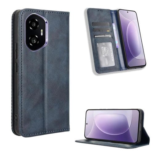 Funda de Cuero para Honor 300 5G con Textura Retro y Hebilla Magnética (Azul)