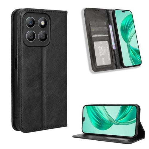 Funda de Cuero con Textura Retro y Hebilla Magnética para Honor X8C 4G (Negra)