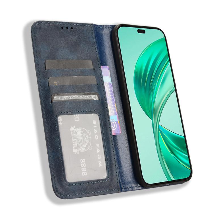 Funda de Cuero Honor X8C 4G con Textura Retro y Hebilla Magnética (Azul)
