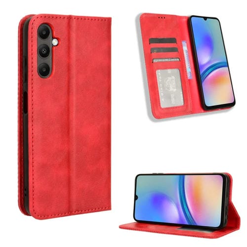 Funda para Teléfono Samsung Galaxy A05S Cuero Textura Retro Hebilla Magnética (Rojo)