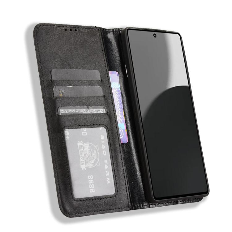 Funda Cuero Sharp Aquos R9 Pro Textura Retro Hebilla Magnética (Negro)
