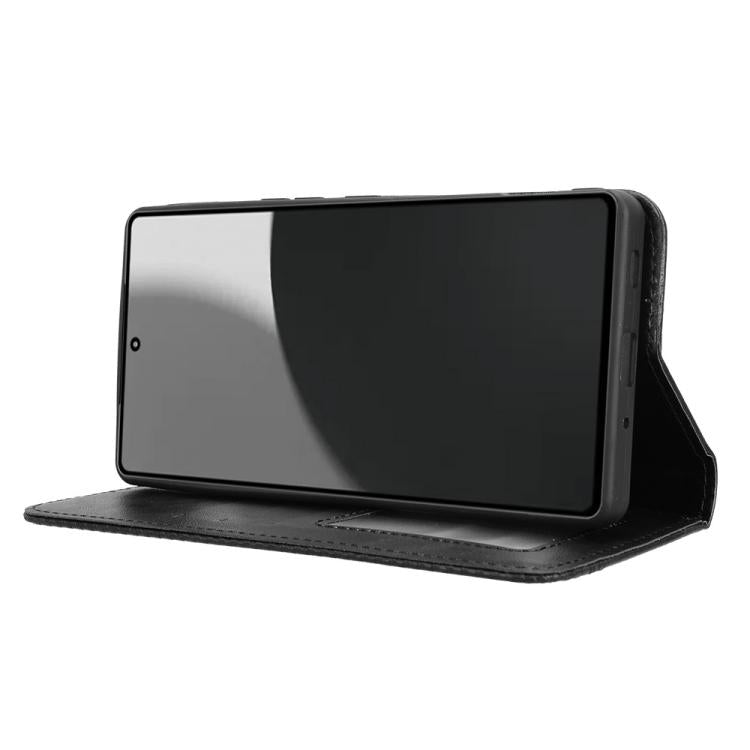 Funda Cuero Sharp Aquos R9 Pro Textura Retro Hebilla Magnética (Negro)