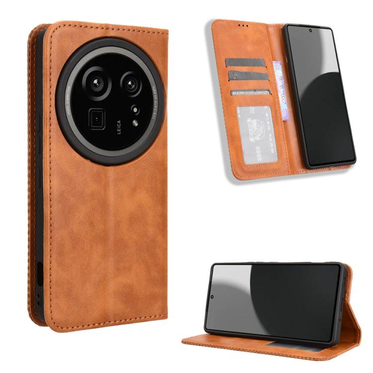 Funda de Cuero textura Retro con Hebilla Magnética para Sharp Aquos R9 Pro (Marrón)