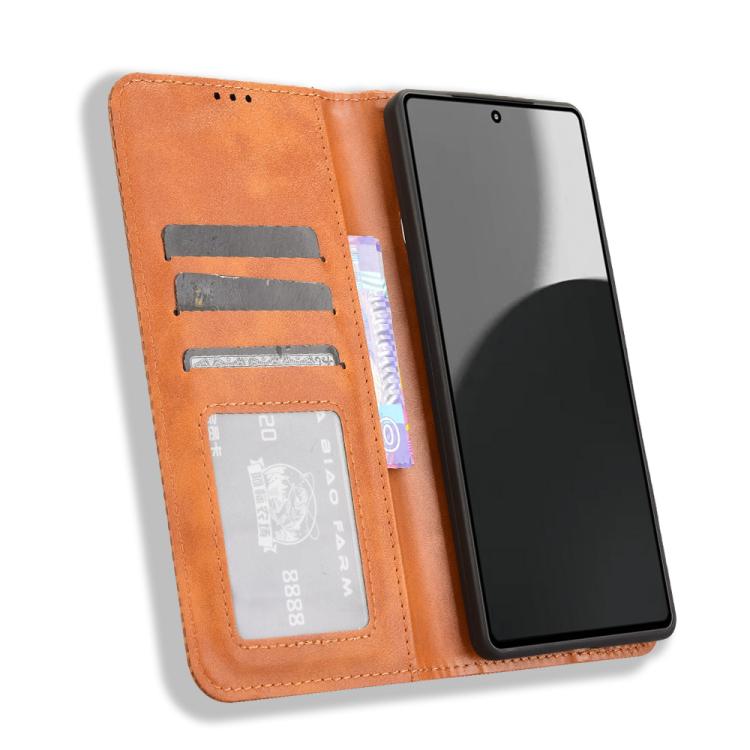 Funda de Cuero textura Retro con Hebilla Magnética para Sharp Aquos R9 Pro (Marrón)
