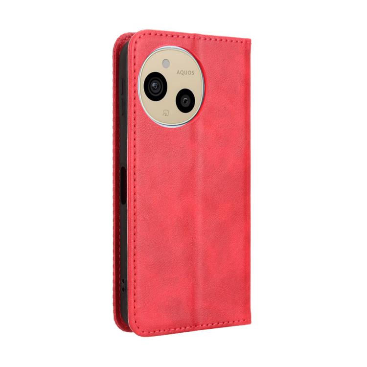 Funda de Cuero para Sharp Aquos Sense9 con Textura Retro y Hebilla Magnética (Rojo)