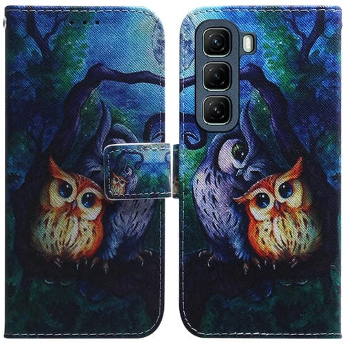 Funda de Cuero con Tapa para Infinix Hot 50 4G con Dibujo Colorido (Búho)