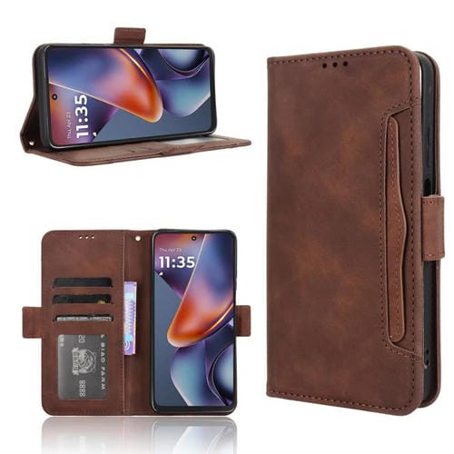 Funda de Piel con Textura de Becerro y Ranuras para Tarjetas Motorola Moto G Play (2025) (Marrón)
